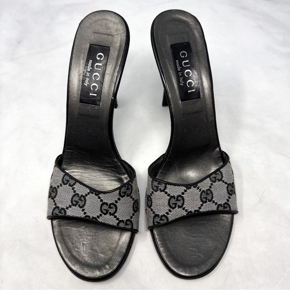 GUCCI Vintage 90s Y2K Monogram GG Leather Minimalist Slide Mule Sandal Heels 9.5 - Picture 3 of 16
